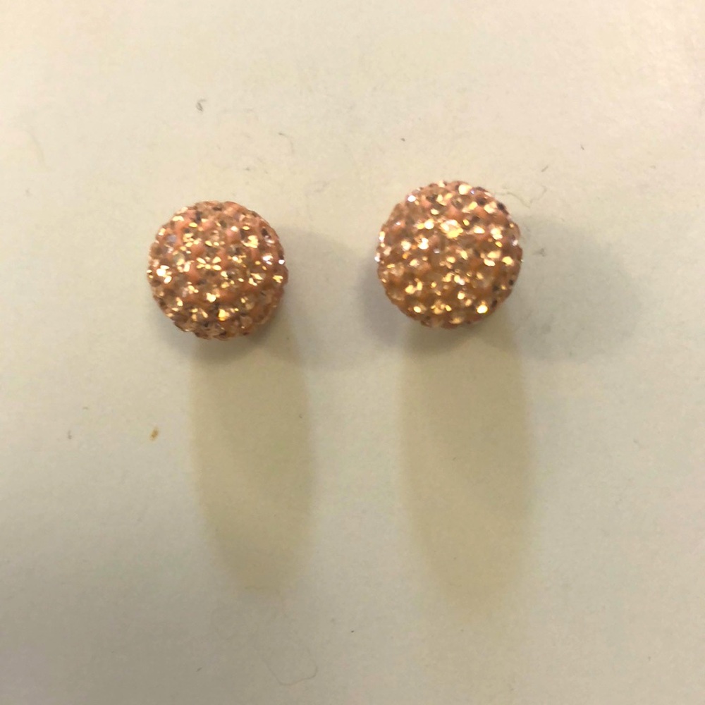 Elegant Rose Gold Ball with Crystal Pave Stud Earrings in Excellent Condition
